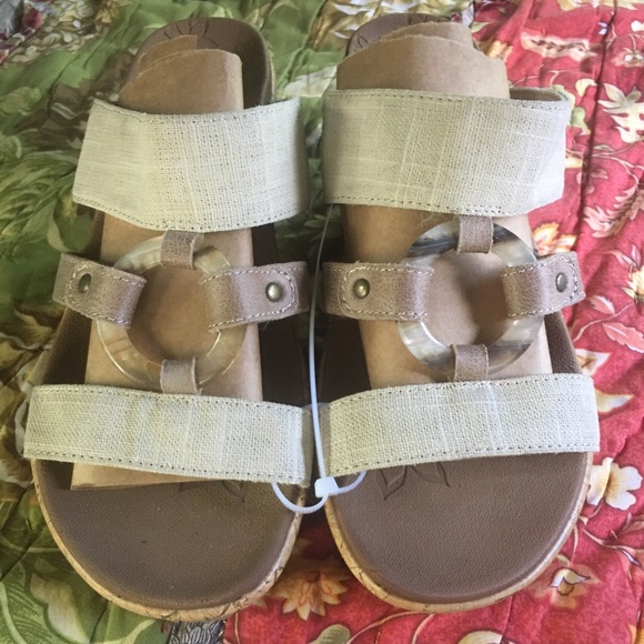 Skechers Luxe Foam Cork & Khaki Wedge Heels Slides Size 6 - Picture 4 of 12